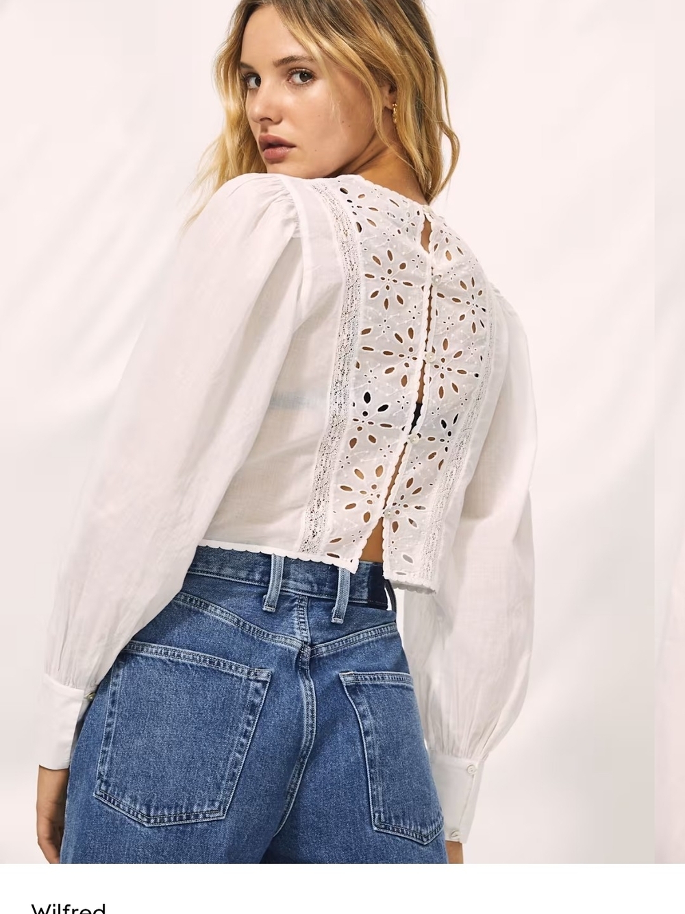 Aritzia Wilfred Rumi White Eyelet Lace Cropped Blouse Size M